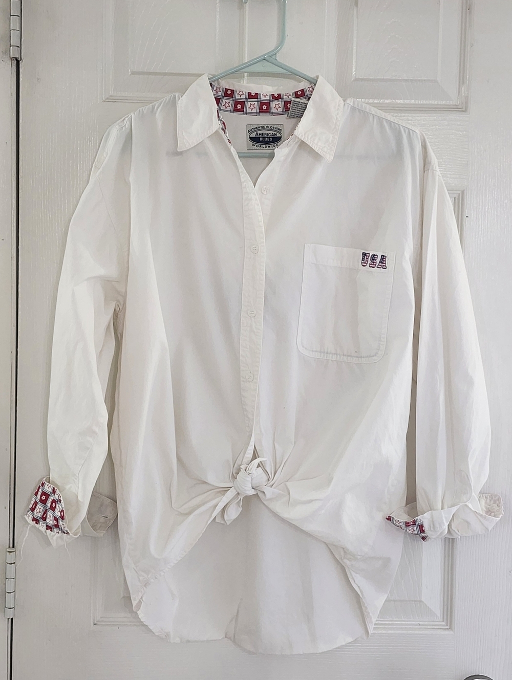 American Blues Vintage Style USA Flag Long Sleeve Button Down Shirt Large